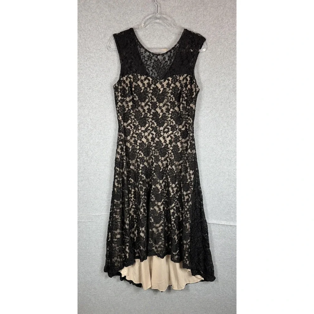 Sangria Dress Womens 12 Black Nude Lace Sleeveless Cocktail Party Formal Lined